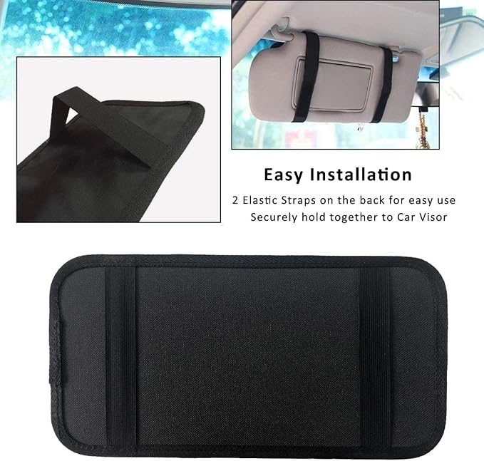 Car Sun Visor Organizer, Auto Visor Holder Interior Accessories Pocket Organizer - Car Registration Holder Document Storage Pouch Pen Holder - Black