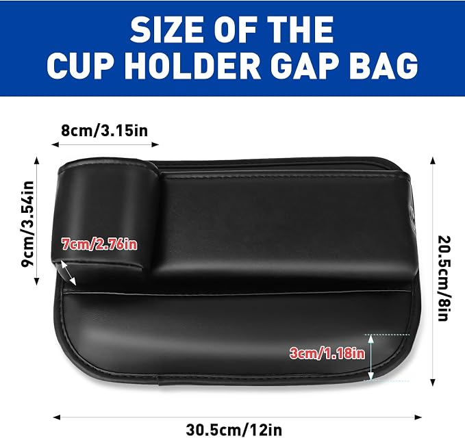 Universal PU Leather Car Seat Gap Filler Organizer with Cup Holder | Center Console Multi-Purpose Essentials Organizer with Phone, Keys, Card Storage Bag, Gifts for Car SUV Truck Owners