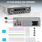 Bluetooth Retro Radio for Classic Vehicles: Single Din Vintage Stereo for Car - AM FM Tuner USB AUX Input Subwoofer RCA Output