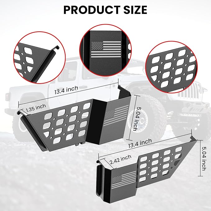 Metal Rear Door Pocket Storage Box for Jeep Wrangler JL JLU 4XE 2018-2026 & Gladiator JT 2020-2023 2023 2024 2025 2026 Accessories Door Storage Organizer Molle Panels, Flag, 2PCS
