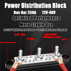250A Bus Bar 12V Marine 5/16" Power Distribution Block Automotive Busbar Terminal Block,Battery Buss Bar (Pair, Red & Black) 3 x 5/16" Post 10 x #8 Screws Terminals