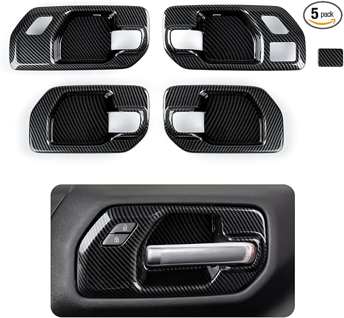 Car ABS Carbon Fiber Inner Door Handle Cover Interior Trim Decal for 2019-2025 Chevy Silverado | for 2019-2021 GMC Sierra 1500 2500 3500 HD Accessories （4 Door