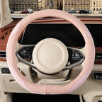 Nappa Leather Pink D Shape Steering Wheel Cover, Advanced Microfiber Leather Non-Slip Breathable Fabric, Warm in Winter and Cool in Summer, Universal 15 inch