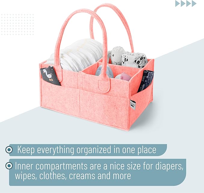 Mr. Pen- Baby Diaper Caddy Organizer, Pink | Nursery Storage Bin and Car Organizer for Diapers and Baby Wipes