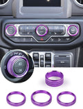 Climate Control Panel Knob Trim Kit & Light Control Switch Cover, Air Conditioner Knob Aluminum Alloy Ring for 2018-2024 Jeep Wrangler JL JLU & Gladiator JT, Interior Accessories, Purple