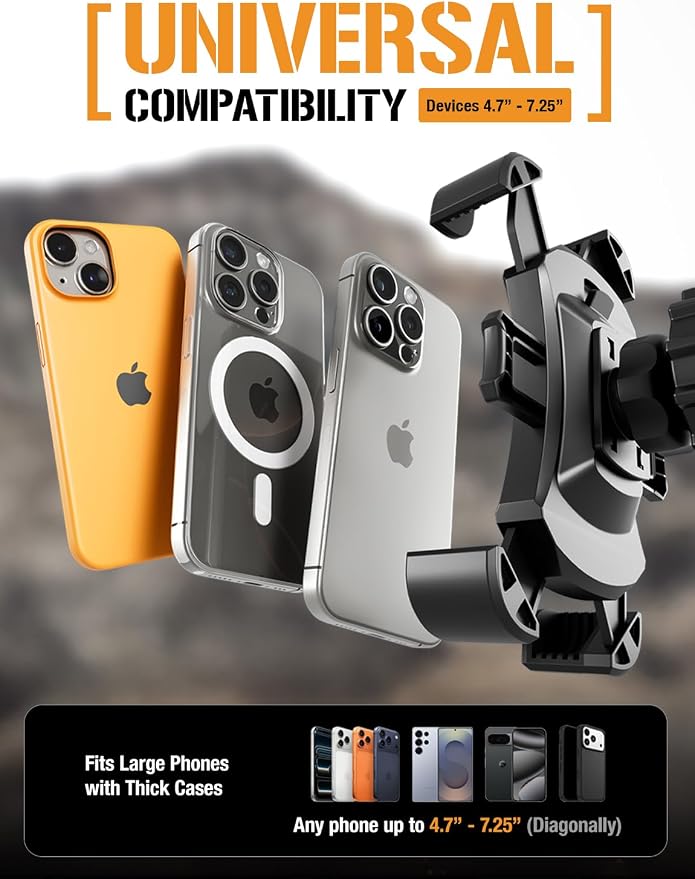 Mammoth Truck Windshield Phone Mount, Vibration Absorbing Car Phone holder with One-hand Quick Release, Double-ribbed Gooseneck, Expandable Claw Grip, 360 rotation, Extra Large Suction Cup