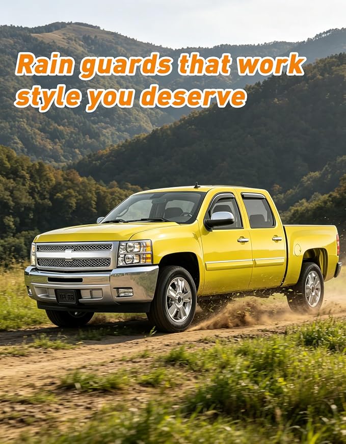 in-Channel Window Rain Guards Fit for Chevrolet (Chevy) Silverado/GMC Sierra 2007-2013 Crew Cab Extra Durable Rain Guards Truck Window Deflectors Vent Visors Vent Shades Car Accessories