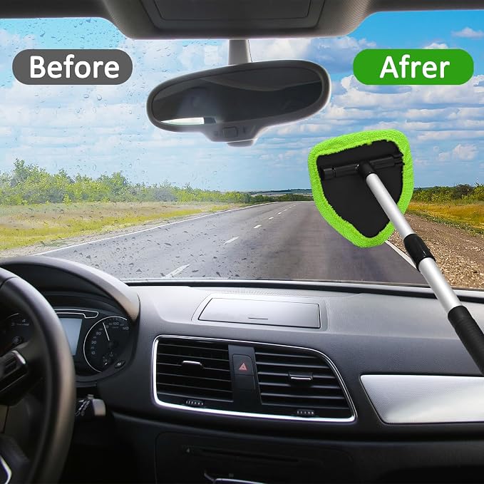 20 Pieces Windshield Cleaner Tool, Inside Car Windshield Cleaning Tool with 12 Microfiber Pads, 4 Spray Bottle, and Extendable Handles Car Window Cleaning Tool Kit, Green