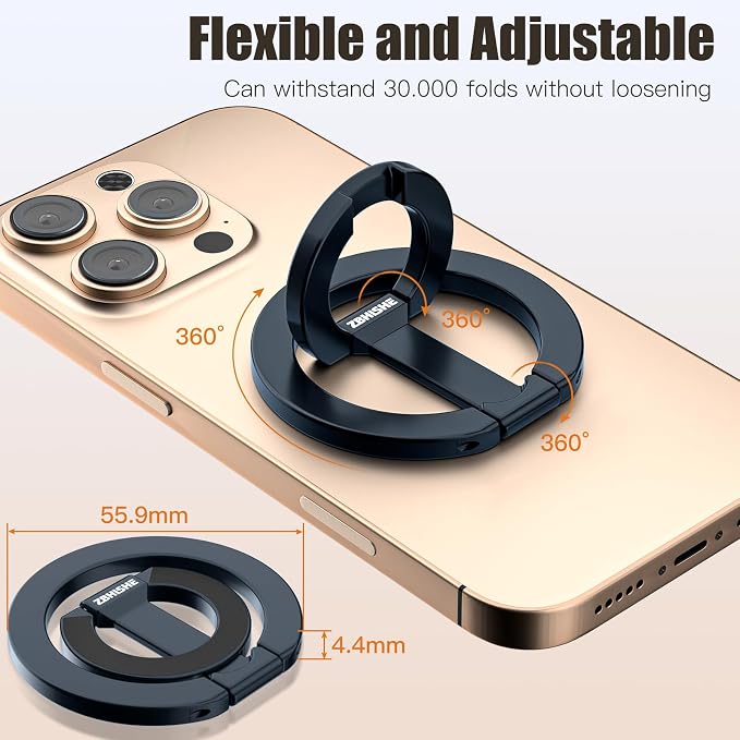 Magnetic Phone Ring for MagSafe Dual-Sided Magnetic Phone Grip Magnet Phone Stand Grip Compatible with iPhone 17/16/15/14/13 Pro Max Plus Mag Safe Accessory for Car Mounts (Blue)