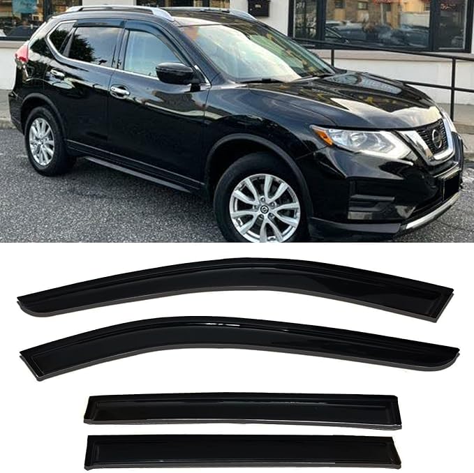 Window Visors Rain Guards Side Wind Deflectors for Nissan Rogue 2014-2020, Vent Guard Shade Sun 94827 Black 4-Pieces Set