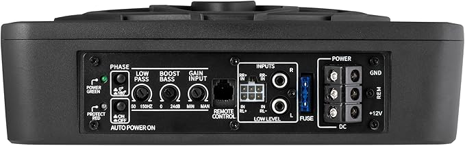 Slim subwoofer underseat with amp Active Powered Car- 800, Low Profile, 10" Inch, Remote Subwoofer Control, Built in Amplifier, for Truck,with Blue LED Light (TOP10-No LED)
