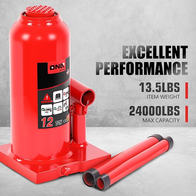 12 tons / 24000 lbs Lifting Automotive Welded Hydraulic Bottle Jack for Repair Vehicle, Pickup, Truck, w/Manual Handle, Red,TOOLS-00360
