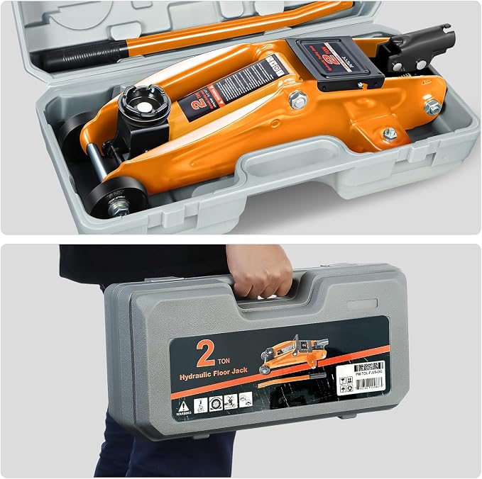 DNA Motoring Low Profile Hydraulic Trolley Service/Floor Jack, 2 Ton (4000 lbs) Capacity, Lifting Range 5.1"-13", Orange, TOOLS-00474-OG