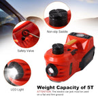 TYAYT Electric Car Jack Kit, 5 Ton Hydraulic Car Jack with Inflator Pump, 12V Portable Car Jack with LED Light for SUV MPV Sedan, Lifting Range 6 to 17.7 Inch (Red)