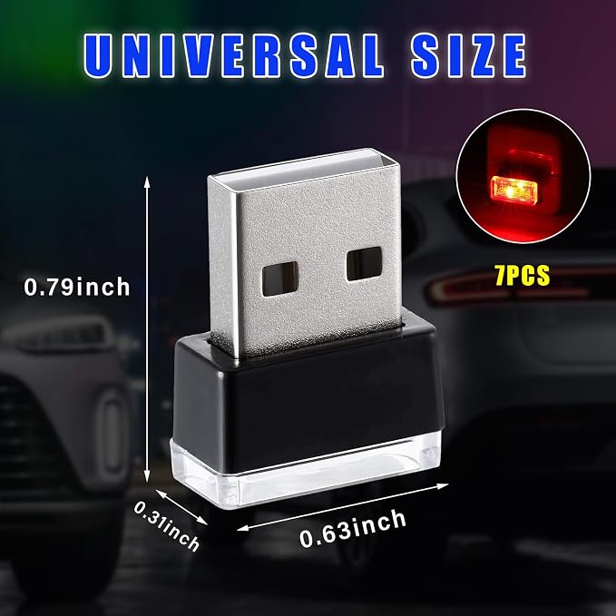 7 PCS USB LED Car Interior Atmosphere Lamp, Plug-in USB Decor Night Light, Portable Auto Ambient Lighting Kit, Universal Vehicle Interior Accessories for Most Cars (Multi-Color)