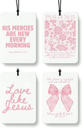 Pink Christian Car Air Freshener 4 Pcs, Girly Pink Bow Floral Religious Hanging Air Freshener for Cars Closet Drawer Books, Cute Preppy Christian Car Accessories Mirror Decor for Women
