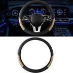 Car Steering Wheel Cover, 15 inch Carbon Fiber Microfiber Anti-Slip Breathable PU Leather Elastic Steering Wheel Protector, Car Interior Accessories for Most Cars (AD-Beige)