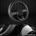 D Shape Steering Wheel Cover for Nissan Rogue Kicks - Auto Car Steering Wheel Cover Customized for Nissan Altima Sentra(Black+Black Line-D-Shaped)