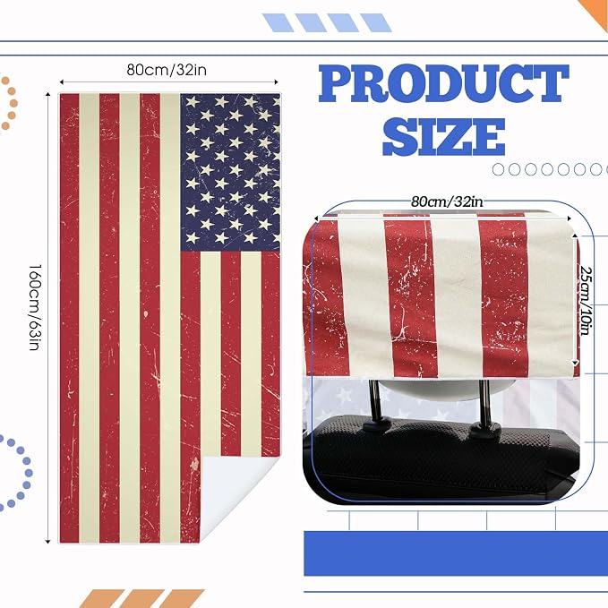 Car Seat Towel Covers with Storage Bag, 63 x 32 Inch Universal Non Slip Waterproof Sweat Protector for Car Truck, Gym Swimming Running, Machine Washable(2 Pack,American Flag)