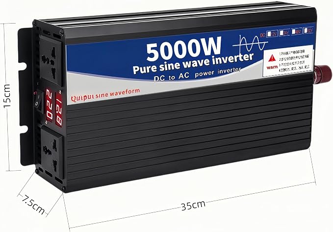 5000 Watt Power Inverter 72V DC to 110V AC Converter, LED Display with 2 AC Outlets Dual Fans Radiating for RV, Camp and Home, Electric Tool Pure Sine Wave Inverter (110V, 5000W 72V)