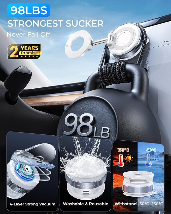2026 Upgraded for MagSafe Vacuum Car Phone Mount, 2800gf Strong Magnetic Phone Holders for Your Car, 360° Adjustable 98LBS Suction Cup Car Mount, Car & Truck Accessory for iPhone 12–17 Pro Max