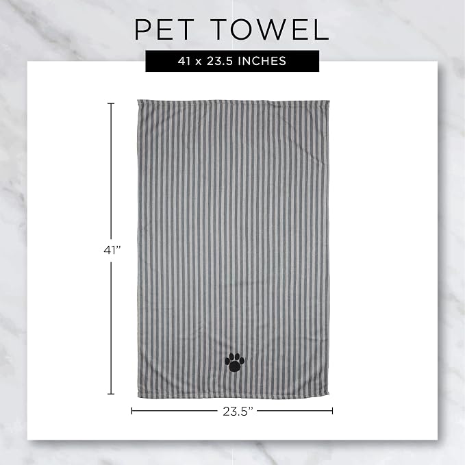 Pet Grooming Microfiber Towel, Embroidered Collection, X-Large,41x23.5", Stonewash Blue
