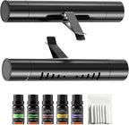 2Pcs Car Air Freshener Vent Clips, Car Diffuser Essential Oils Kit with 5 Different Essential Oils (0.34oz Each) & 12 Refill Sticks, long lasting Cars fragrance for House