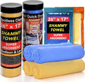 Premium Shammy Cloth for Car Drying - 4pk(26”x17”) - Super Absorbent Synthetic Chamois Towel for Car - Reusable Car Drying Shammy - Scratch-Free Car Drying Towel(2 Blue & 2 Yellow)