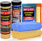 Premium Shammy Cloth for Car Drying - 4pk(26”x17”) - Super Absorbent Synthetic Chamois Towel for Car - Reusable Car Drying Shammy - Scratch-Free Car Drying Towel(2 Blue & 2 Yellow)