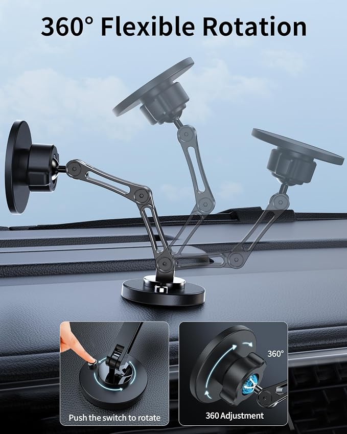 Magnetic Car Phone Holder Mount (360° Rotation) Cell Phone Car Holder, Phone Mount for Car Windshield Dashboard Hand Free Mount for iPhone 17 16 15 14 13 Pro Max All Smartphones