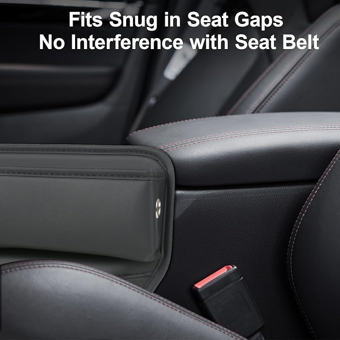 Car Seat Gap Filler with Cup Holder (2-Pack) for Driver & Passenger Side, PU Leather Seat Gap Plug Organizer for Phones Keys Cards, Universal Fit for Cars SUVs Trucks, Black