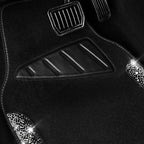 Bling Car Mats Shining Diamond Carpet Crystal Rhinestone Sparkly Glitter Floor Mats with Anti-Slip PVC Pad Universal Fit Automotive SUV,Sedan,Van,4pcs for Girl Women, Black Sliver Diamond