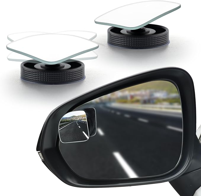 Blind Spot Car Mirror, Fan HD Glass Frameless Convex Side Mirror Blindspot, Reusable 360° Wide Angle Rear View Car Mirrors with Powerful Adjustable Suction Cup - Exterior Mirrors
