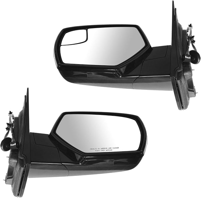 2 Piece Driver and Passenger Side Mirror Assembly Set Electric Adjustment Heated Black with Chrome Trim Upgrade Compatible with 2014-2018 Chevrolet GMC Silverado Sierra 1500 2015-2019 2500 3500 HD