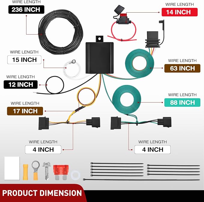 4 Pin Trailer Wiring Harness Kit 56329 Vehicle Custom for 2004 2005 2006 2007 2008 2009 2010 2011 2012 Ford Escape Edge Freestar Mazda Tribute Mercury Mariner Lincoln MKX