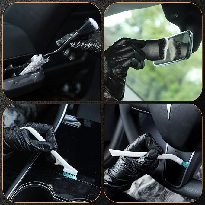 MVEQRRN 7PCS Car Detailing Brush Set,Boars Hair Detail Brush kit(Green) | Ultra Soft No Scratch, Car Dust Brush, Interior Detailing Brushes Kit, Detail Brushes Car Detailing for Interior Exterior