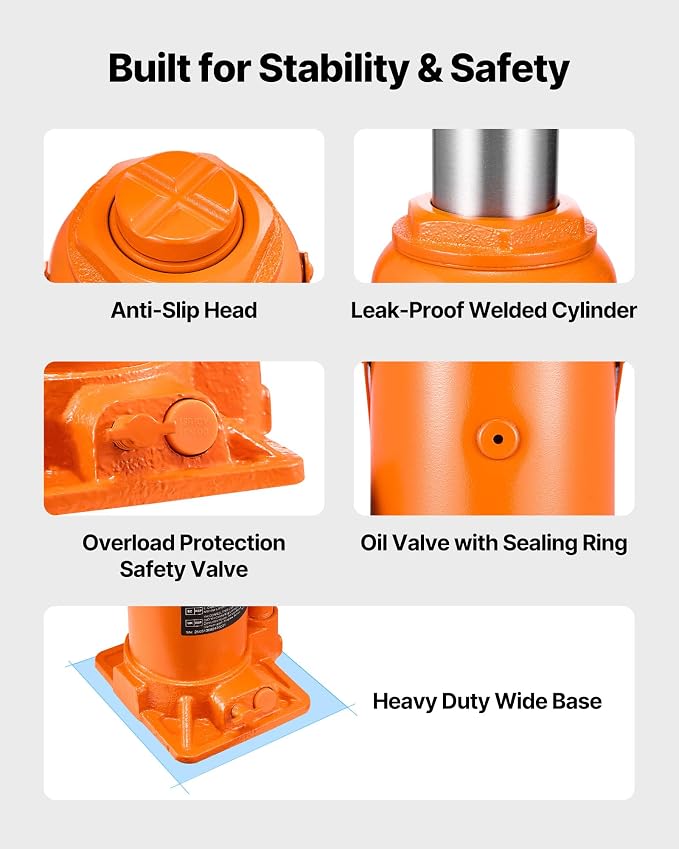 Hydraulic Bottle Jack, 20 Ton/44092 LBS All Welded Bottle Jack, 7.5-14 inch Lifting Range, with 3-Section Long Handle, for Pickup Truck, Truck, Car, RV, Auto Repair, Industrial Engineering