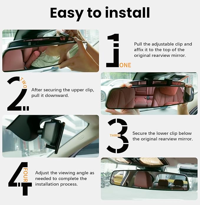 Rear View Mirror, 16 Inch Chrome Anti-glare Universal Panoramic Convex Car Interior Rear View Mirrors Clip on Big Wide Angle Rearview Mirror Extender to Blind Spot for Pickup Trucks Van