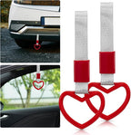 2 Pcs Heart Shaped Car Handle Strap – JD M Drift Charm Rear Bumper Warning Ring Decor for Car Interior Exterior, Subway Bus Handle Accessory, Cute Heart Car Decor Gift for Drivers (Red-Silver)