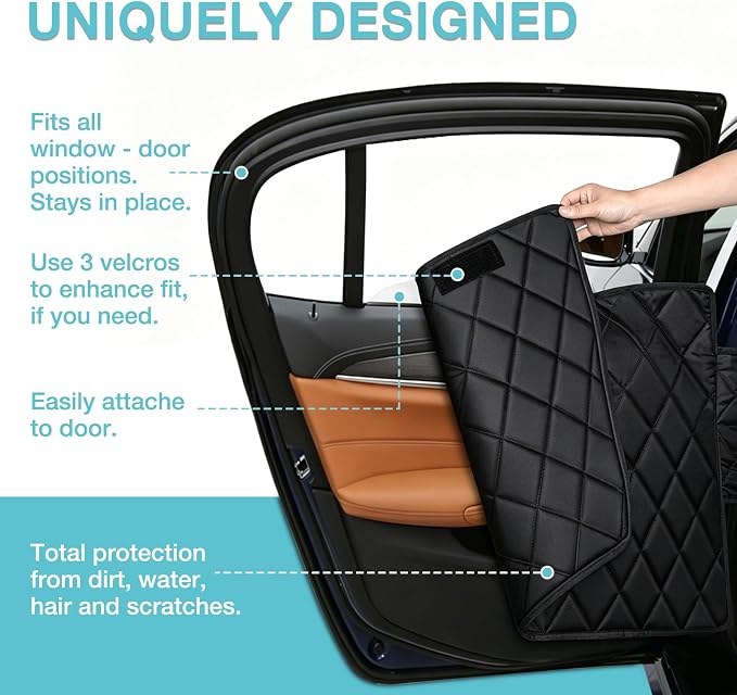 Back Seat Extender for Dogs + 2 Dog Seat Belts, Waterproof Heavy Duty Hard Bottom Car Seat Cover for Dogs with Door Protector Cover & Mesh Window | Dog Hammock for Car Pet Seat Protector for Car/Suv