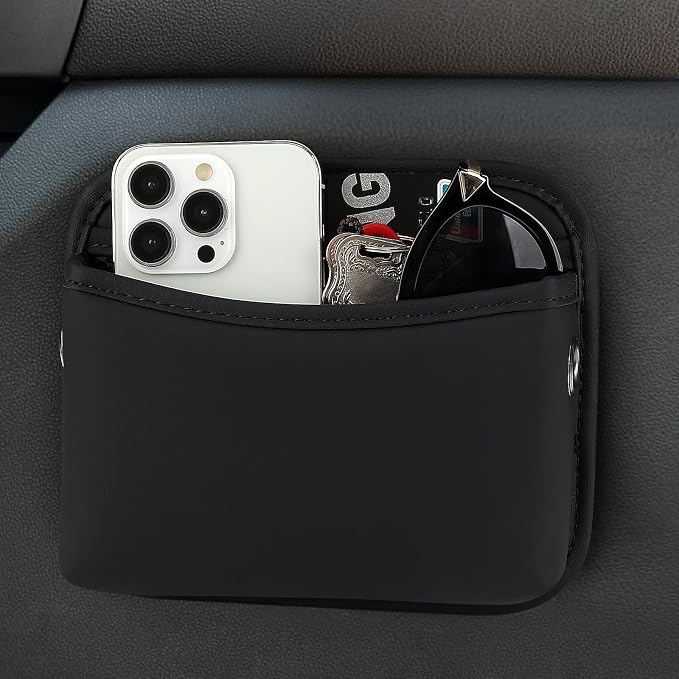 Car Seat Side Pocket Organizer, PU Leather Pouch Bag for Car Seat, Door, Window, Console, Registration Wallet Cards Trash Phone Sunglasses Holder Pocket for Auto