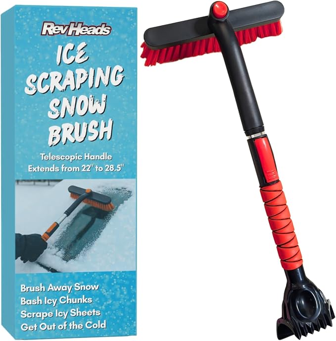 Ice Scraper for Car Windshield with Snow Brush - Telescopic Handle to 28" - Brush End to Clear Snow, Chisel Side for Frost, Claw Side for ICY Chunks