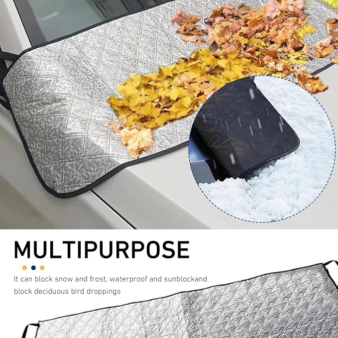 Car Windshield Rain Trough Cover, Foldable Leaf and Snow Proof Shield, Wiper Adsorption Protective Shade with Windproof Fixed Strap, Universal Frost Sunlight Defense for All Season (Silver)
