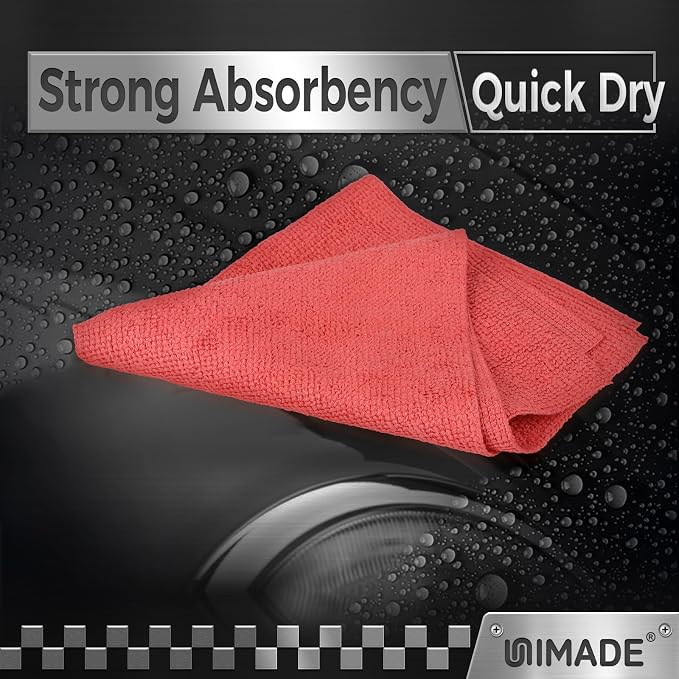 Shop Towel Rag, 200 Pack Reusable Rags Bulk Microfiber Cleaning Cloth Lint Free Towels for Car Kitchen Automotive Bar Mechanic Restaurant Garage, 11.5"x 11.5", Red