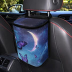 Butterfly Moon Cloud Galaxy Print Car Trash Can with Lid, Leak Proof Auto Trash Bag Hanging Vehicle Garbage Can Multipurpose Storage Container for Back Seat Road Trip