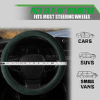 Suede Steering Wheel Cover with Upgraded Silicone Inner Ring, Breathable, Anti-Slip, Leather Universal 14.5 to 15 Inch Steering Wheel Cover (Green with Handwoven Craft)