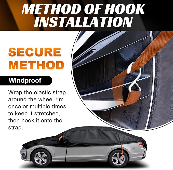 Half Car Cover Sedan M, Car Snow Cover for Windshield & Sunroof Protection with Soft Lining, Top Only Partial Cover for Convertible