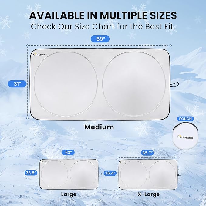 Car Windshield Sunshade – Double-Layer Design for 2X Heat Blocking, Blocks UV Rays, Foldable Sun Shade for Cars, Trucks & SUVs, Keeps Interior Cooler, Medium (59 x 31 in)