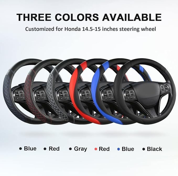 Customized Auto Car Steering Wheel Cover for Honda Accord CR-V HR-V Pilot Civic(Diamond Quilted -Black+Blue-Standard Size)