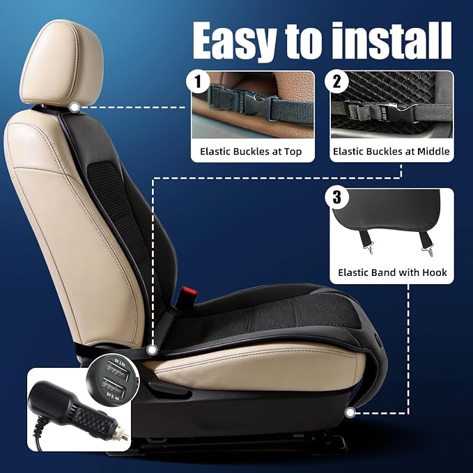 Cooling Seat Cover for Cars, 12V 3-Speed Cooling Car Seat Cushion with Weight Sensing, Universal Fit for Summer Car SUV Truck Bus, Comfortable Non-Slip Breathable 3D Mesh Leather, Black